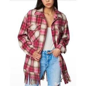 Blank NYC Plaid Shirt Jacket with Fringe